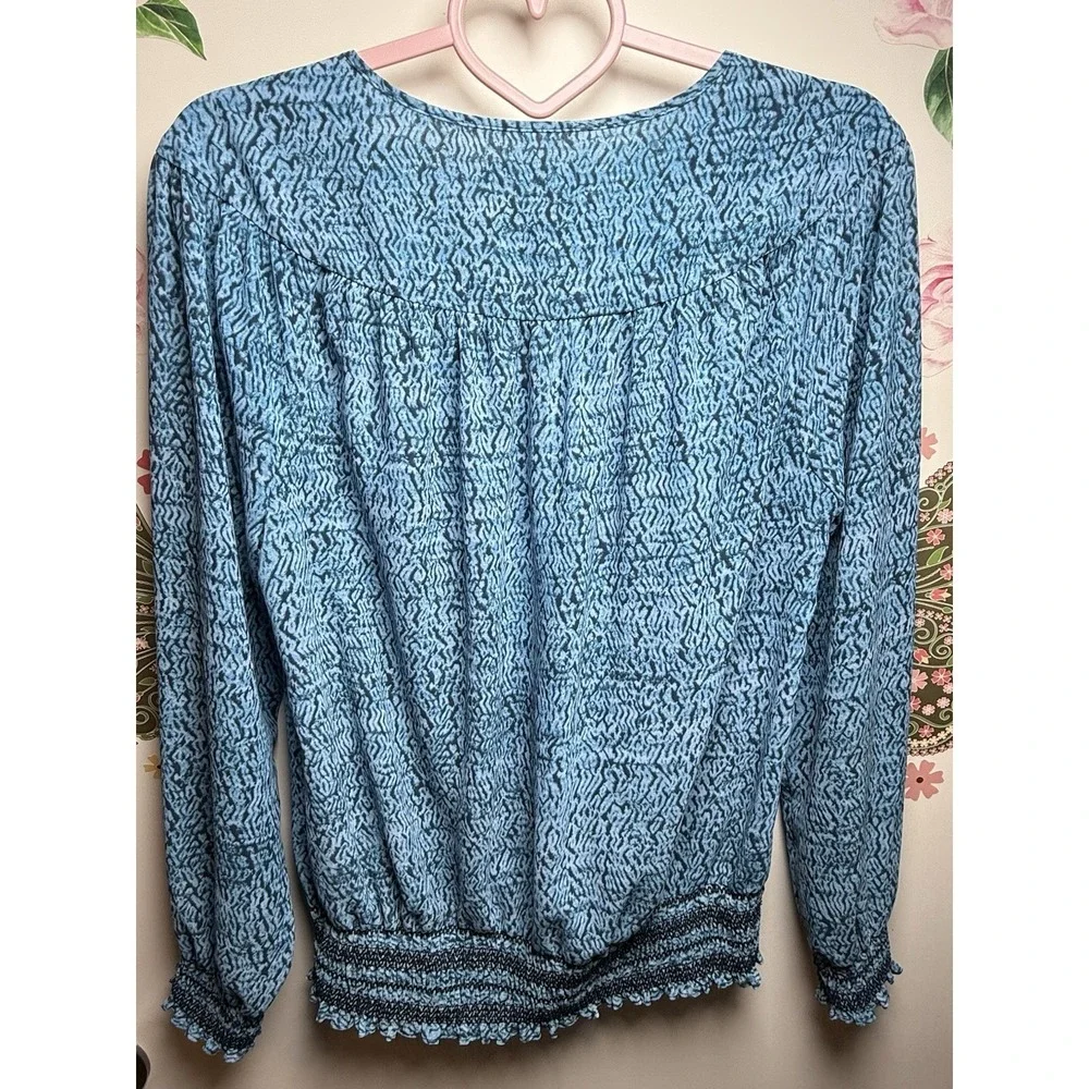 Michael Kors Blue Abstract Print Peasant Blouse‎ Women's Medium